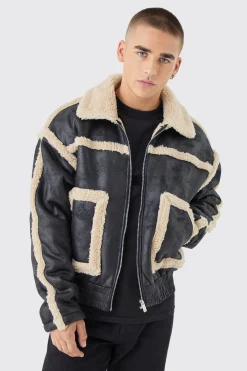 boohooMAN Boxy Fit Borg Lined Bomber Jacket In | UK| Coats & Jackets