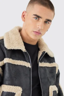 boohooMAN Boxy Fit Borg Lined Bomber Jacket In | UK| Coats & Jackets