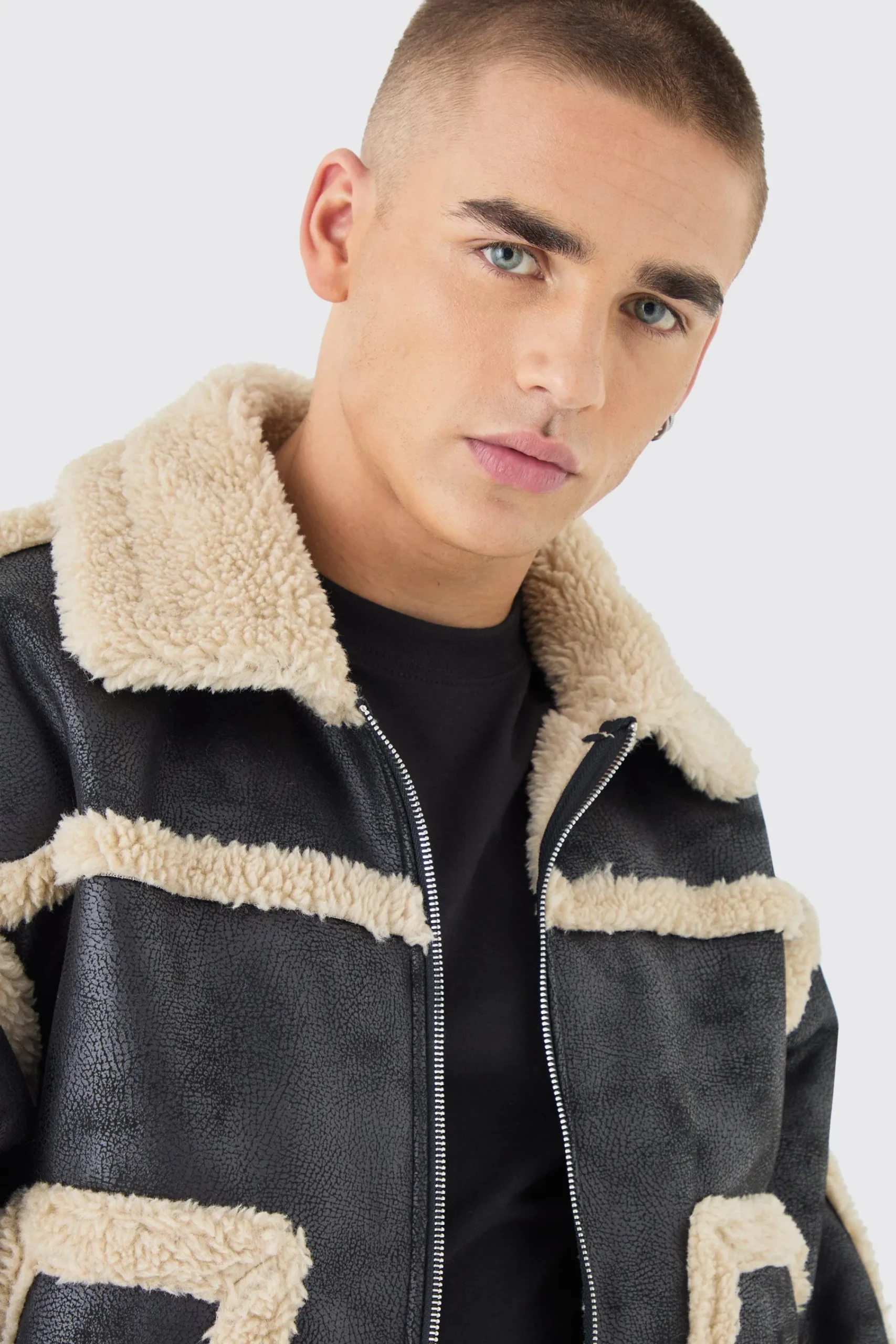 boohooMAN Boxy Fit Borg Lined Bomber Jacket In | UK| Coats & Jackets