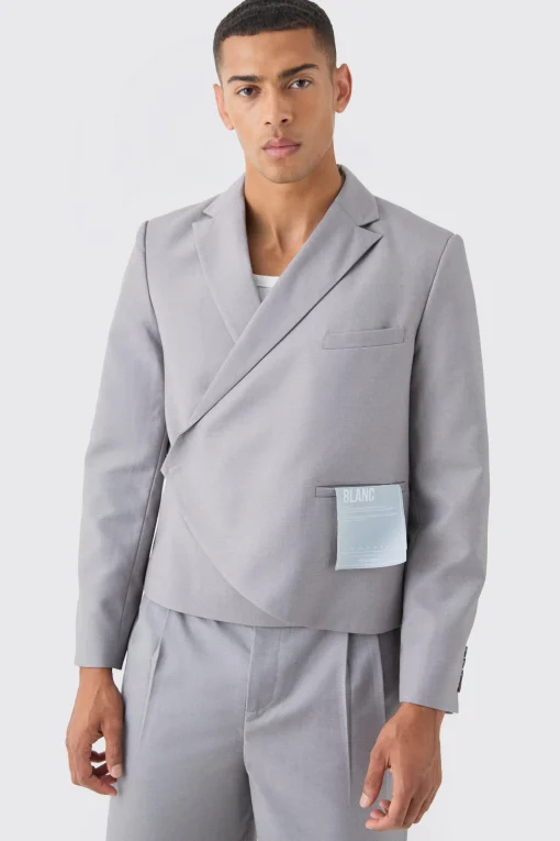 boohooMAN Boxy Fit Cropped Blazer With Wrap Over Detailing In | UK| Suits & Tailoring