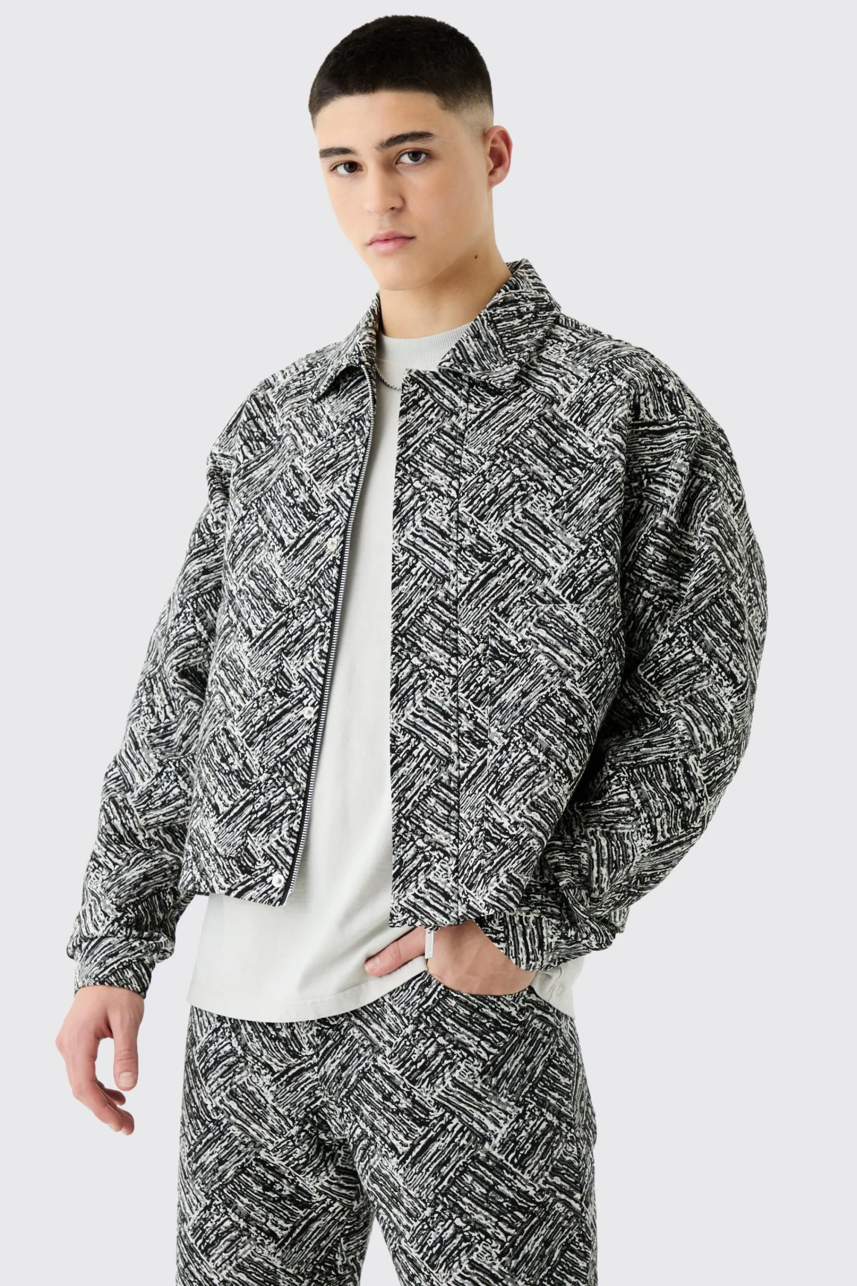 boohooMAN Boxy Fit Fabric Interest Tapestry Jacket | UK| Coats & Jackets