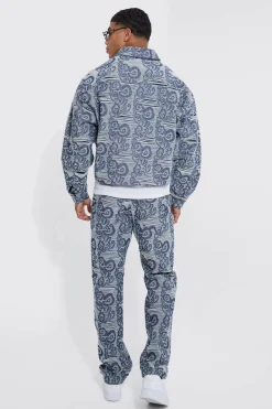 boohooMAN Boxy Fit Fabric Interest Denim Jacket And Jeans | UK| Sets & Co-Ords