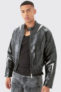 boohooMAN Boxy Fit Pu Panel Moto Bomber | UK| Coats & Jackets
