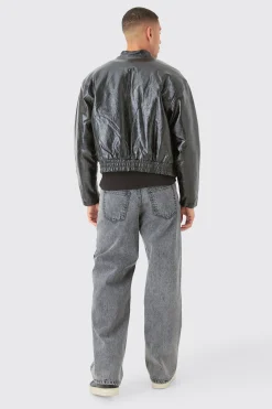 boohooMAN Boxy Fit Pu Panel Moto Bomber | UK| Coats & Jackets