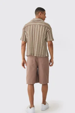 boohooMAN Boxy Fit Revere Open Weave Stripe Shirt | UK| Shirts