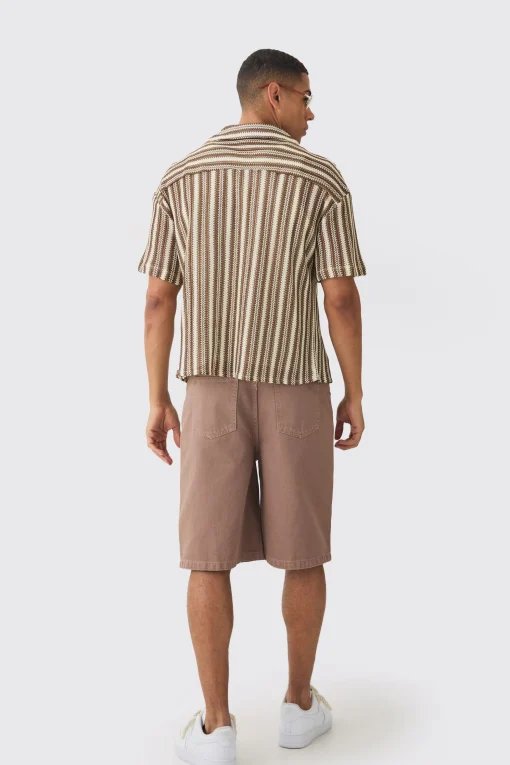 boohooMAN Boxy Fit Revere Open Weave Stripe Shirt | UK| Shirts