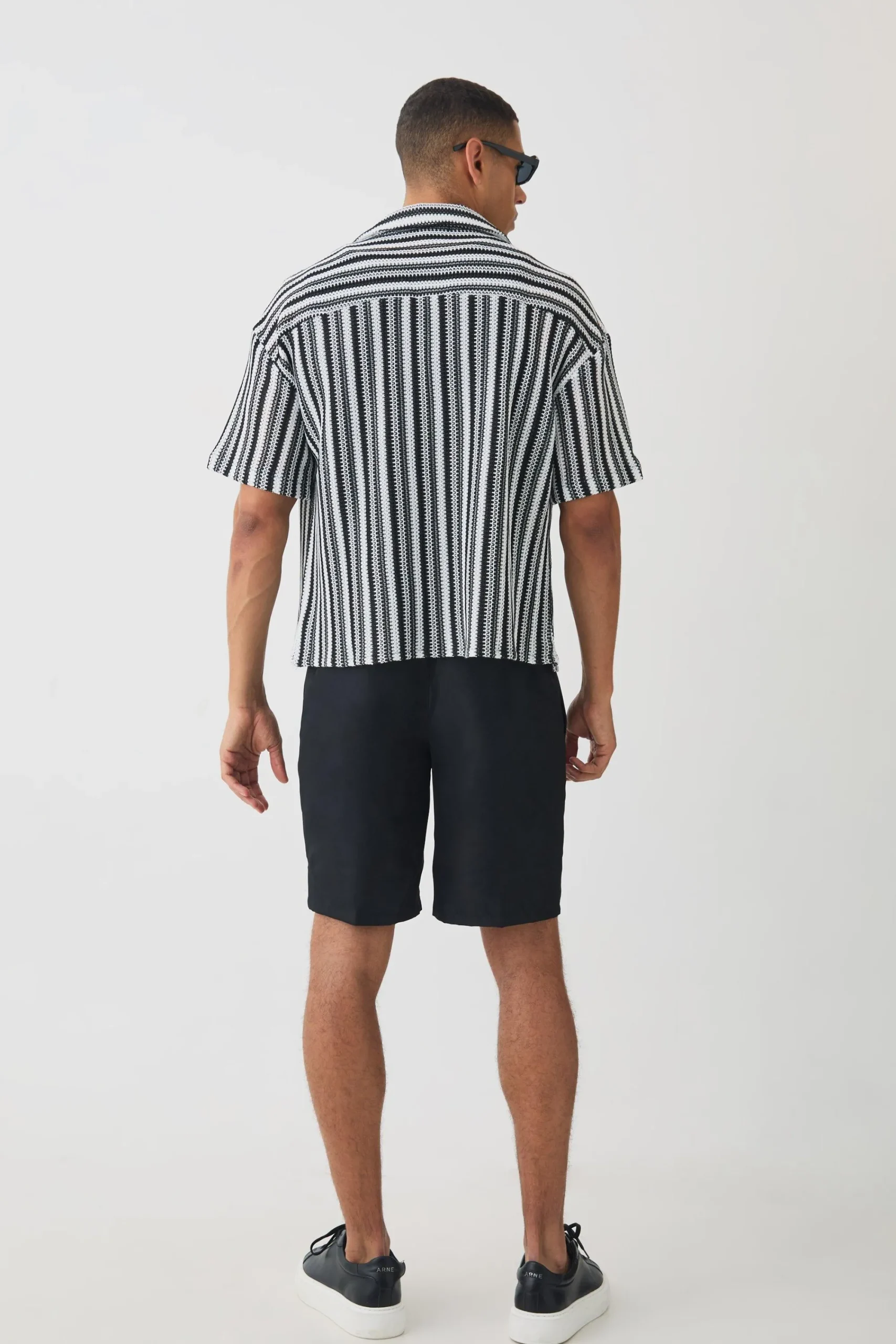 boohooMAN Boxy Fit Revere Open Weave Stripe Shirt | UK| Shirts