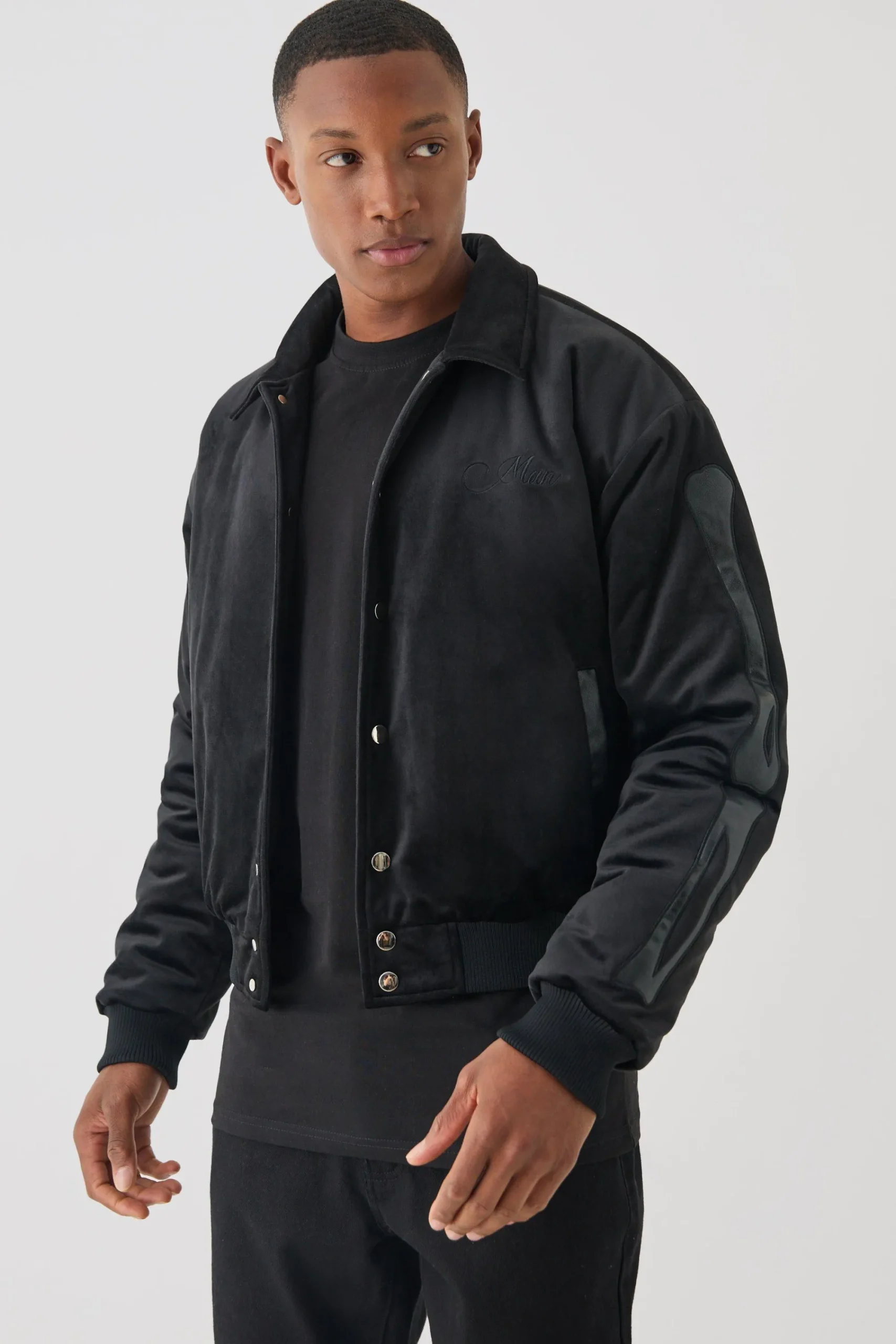 boohooMAN Boxy Fit Skeleton Applique Varsity Jacket | UK| Coats & Jackets