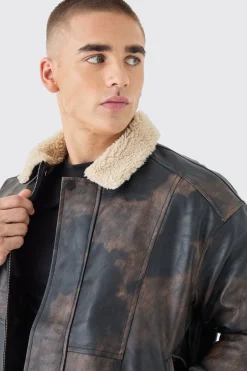 boohooMAN Boxy Fit Washed PU Borg Collar Bomber Jacket In | UK| Coats & Jackets