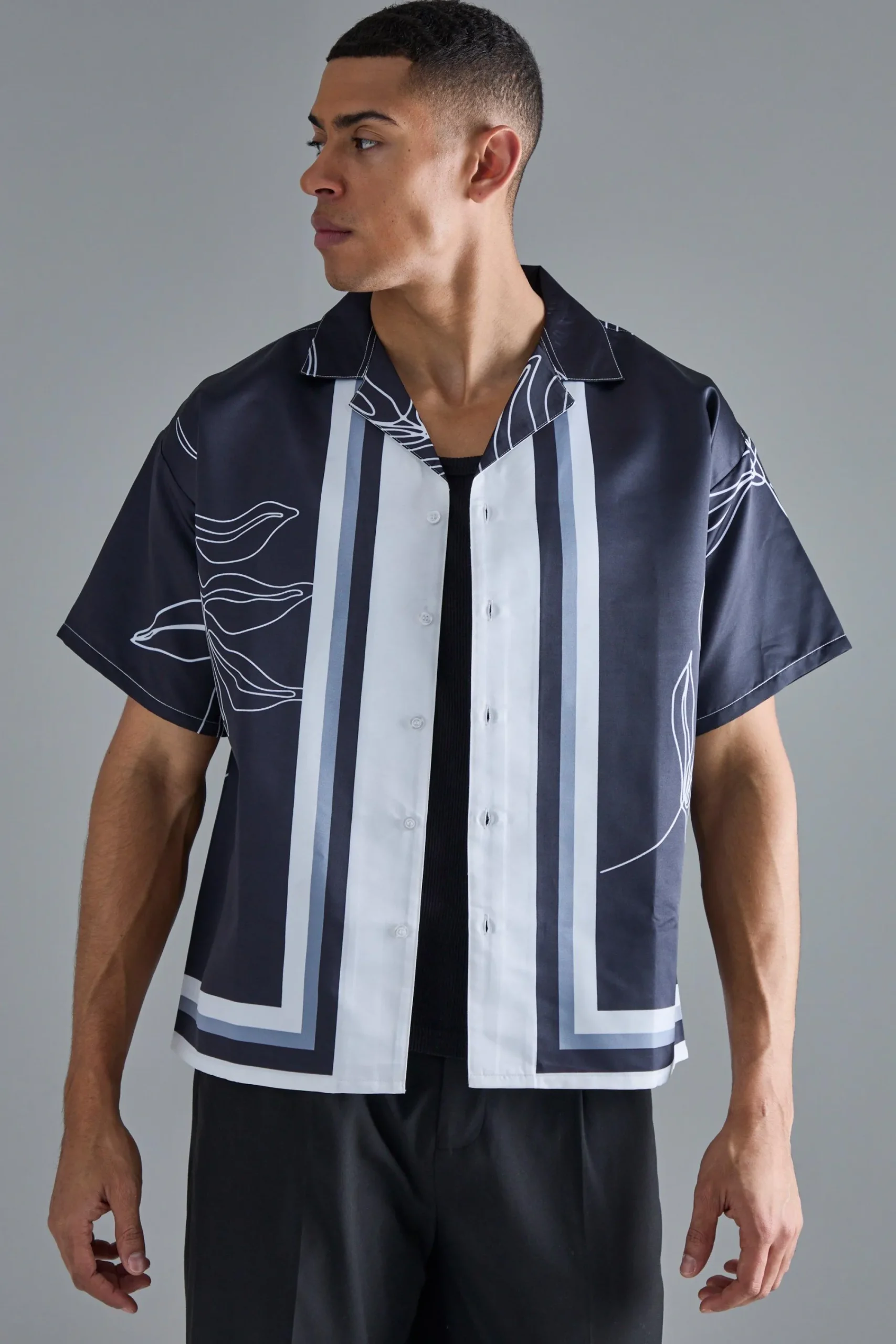 boohooMAN Boxy Floral Boarder Satin Shirt | UK| Shirts