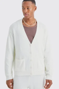 boohooMAN Boxy Fluffy Knitted Cardigan | UK| Knitwear
