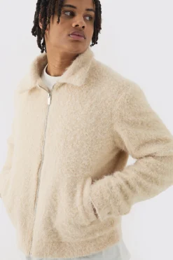 boohooMAN Boxy Fluffy Texture Harrington In | UK| Coats & Jackets