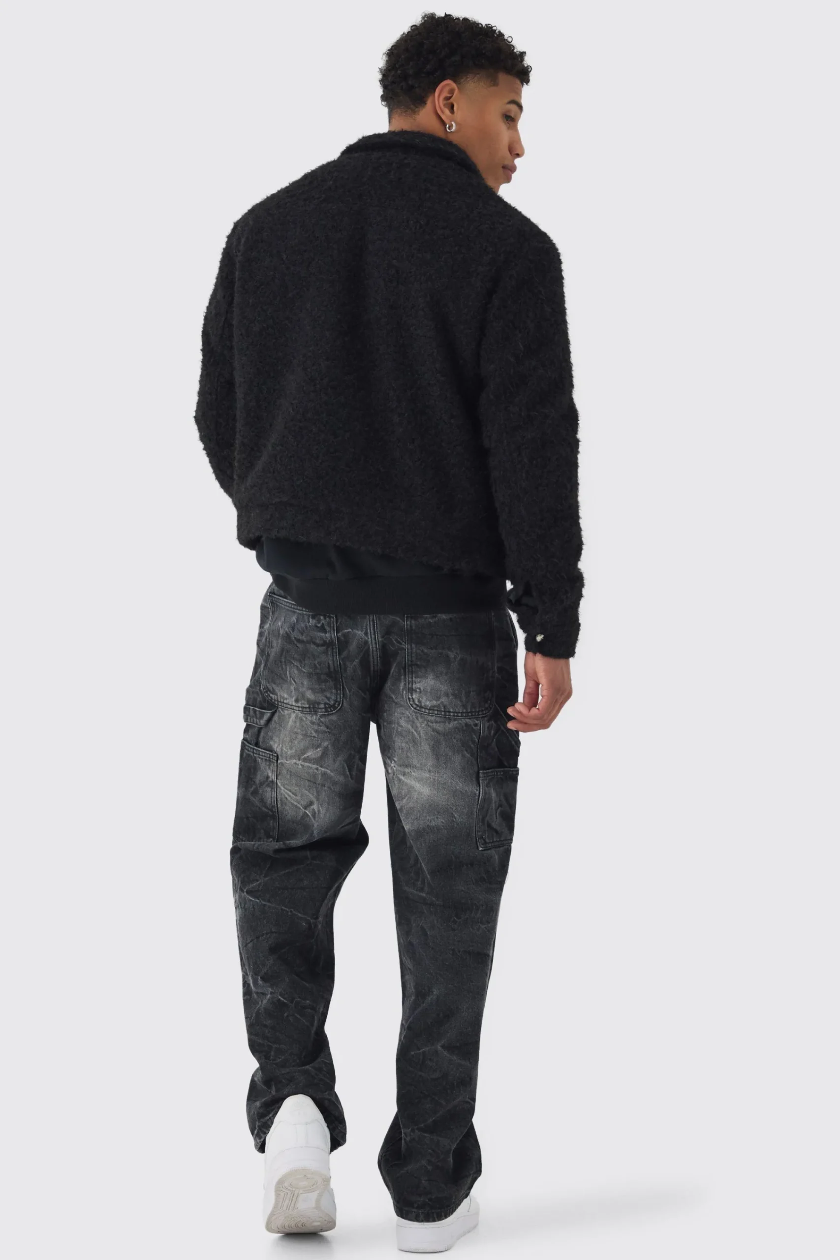 boohooMAN Boxy Fluffy Texture Harrington In | UK| Coats & Jackets