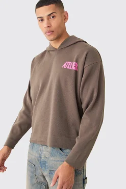 boohooMAN Boxy Graphic Knit Hoodie | UK| Knitwear