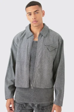 boohooMAN Boxy Herringbone Collared Jacket | UK| Coats & Jackets