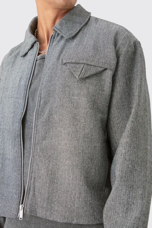 boohooMAN Boxy Herringbone Collared Jacket | UK| Coats & Jackets