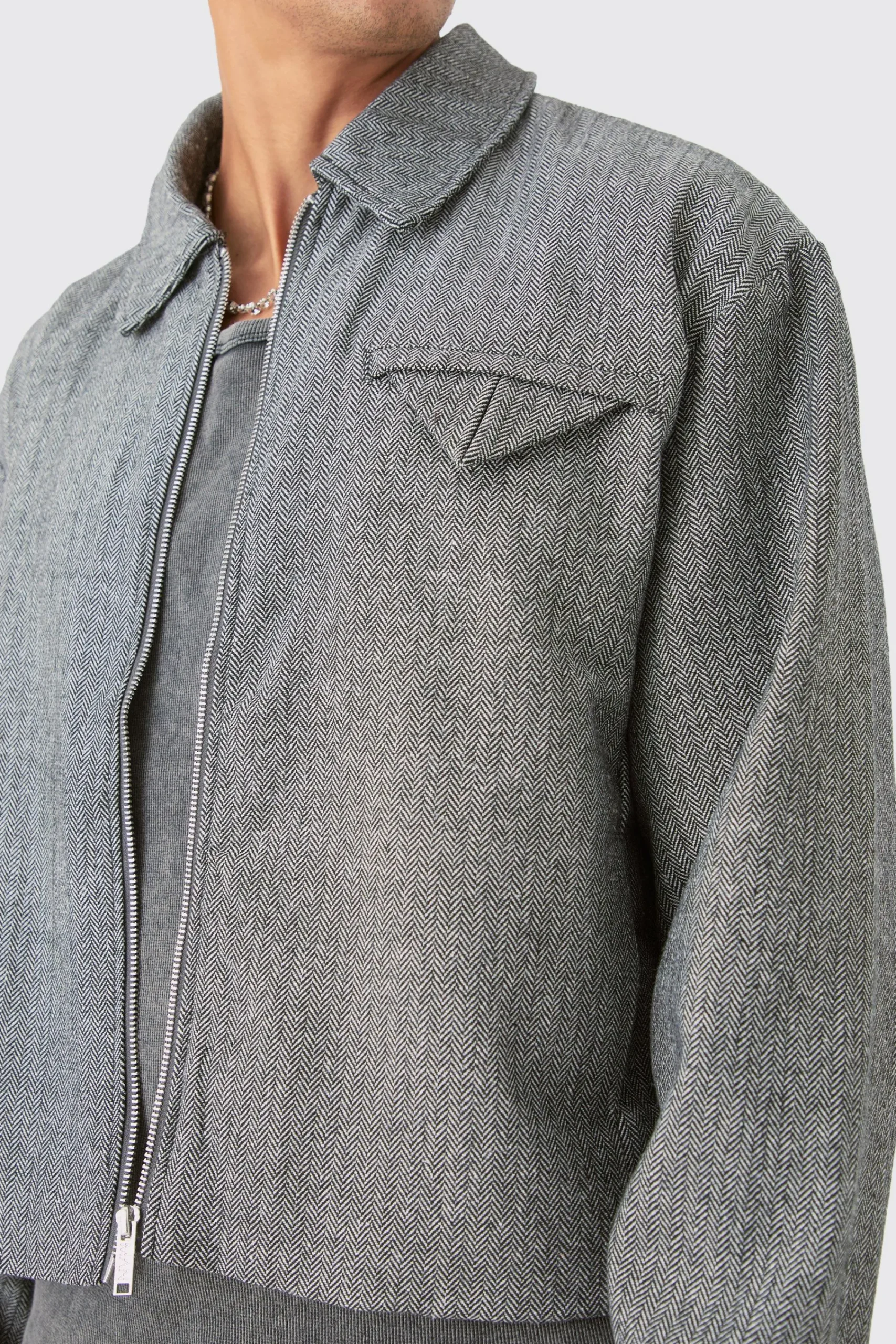 boohooMAN Boxy Herringbone Collared Jacket | UK| Coats & Jackets