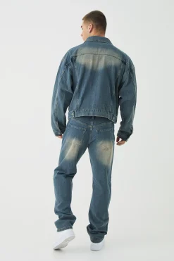 boohooMAN Boxy Herringbone Fabric Interest Denim Jacket | UK| Coats & Jackets