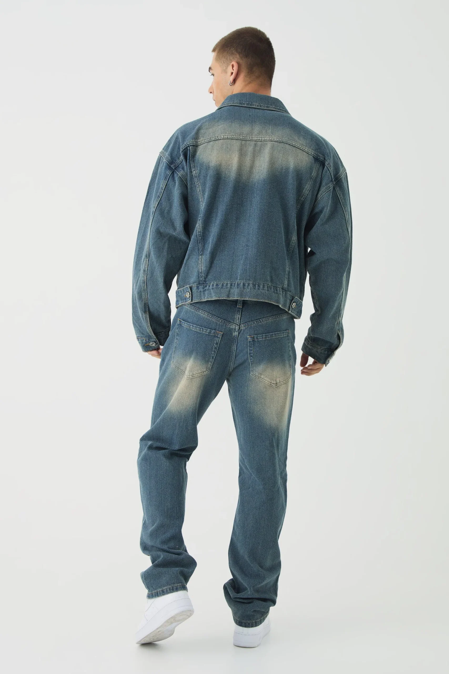 boohooMAN Boxy Herringbone Fabric Interest Denim Jacket | UK| Coats & Jackets