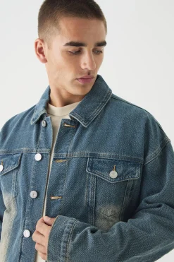 boohooMAN Boxy Herringbone Fabric Interest Denim Jacket | UK| Coats & Jackets