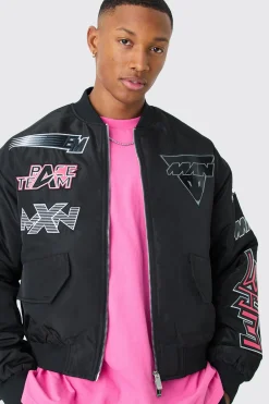 boohooMAN Boxy High Shine Nylon Moto Bomber | UK| Coats & Jackets