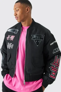 boohooMAN Boxy High Shine Nylon Moto Bomber | UK| Coats & Jackets