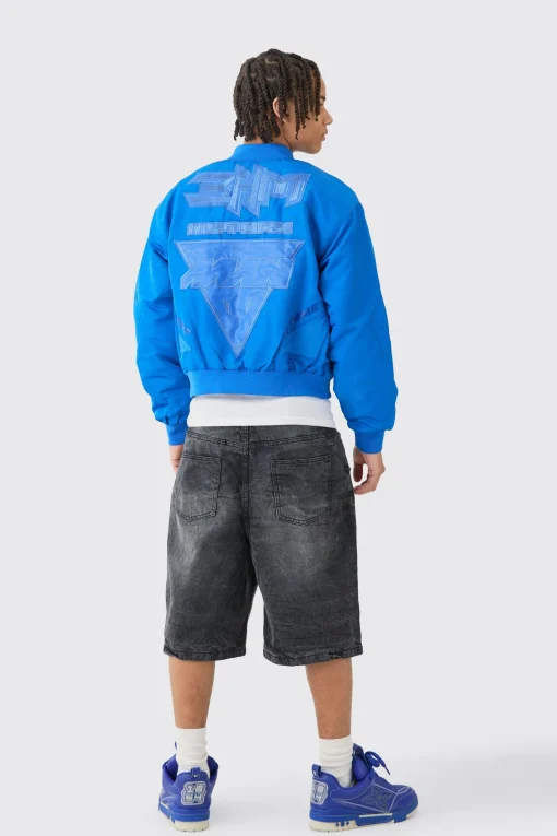 boohooMAN Boxy High Shine Tonal Nylon Moto Bomber | UK| Coats & Jackets