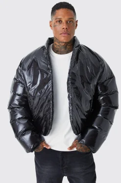 boohooMAN Boxy High Shine Volume Padded Puffer Bomber | UK| Coats & Jackets