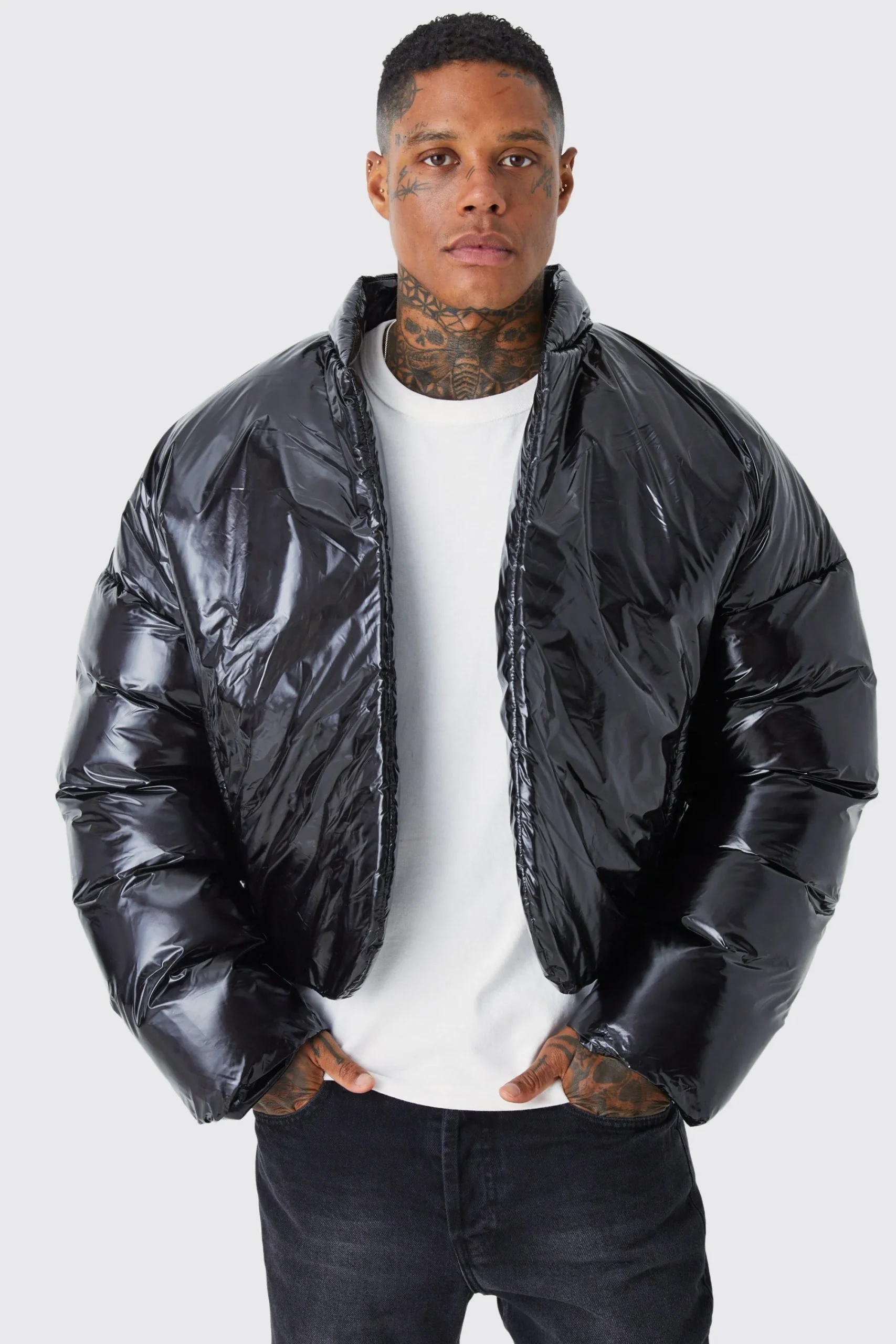 boohooMAN Boxy High Shine Volume Padded Puffer Bomber | UK| Coats & Jackets