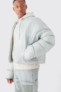 boohooMAN Boxy High Shine Volume Padded Puffer Bomber | UK| Coats & Jackets