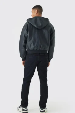 boohooMAN Boxy Hooded PU Bomber Jacket In | UK| Coats & Jackets