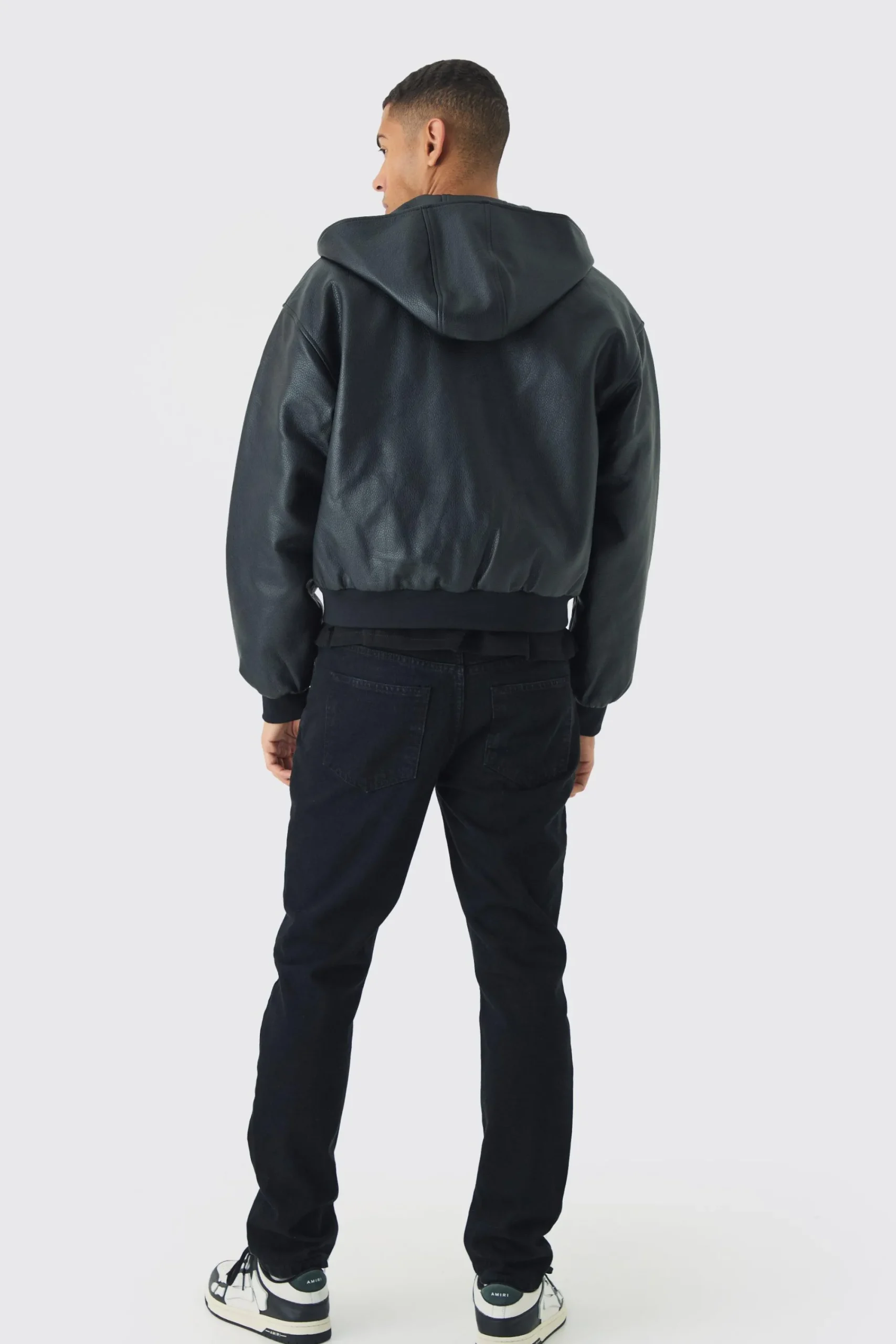 boohooMAN Boxy Hooded PU Bomber Jacket In | UK| Coats & Jackets