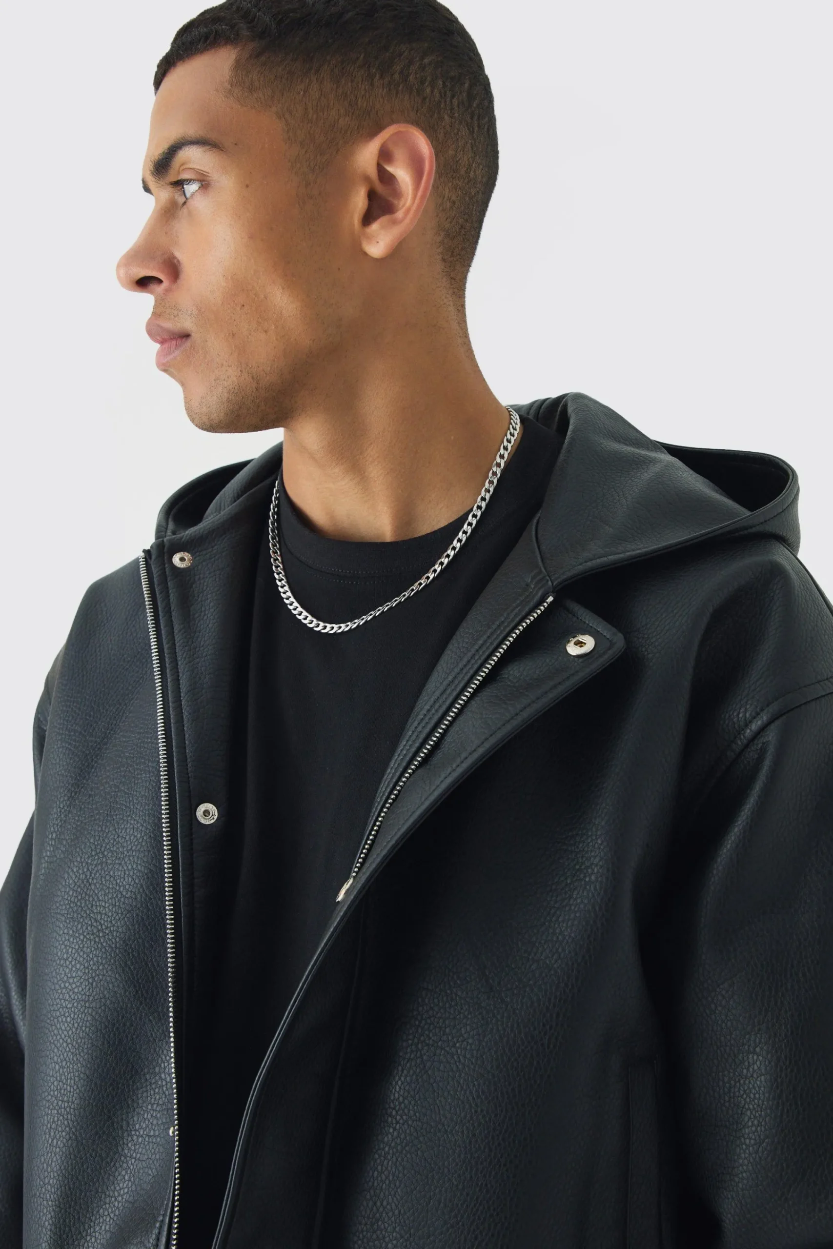 boohooMAN Boxy Hooded PU Bomber Jacket In | UK| Coats & Jackets