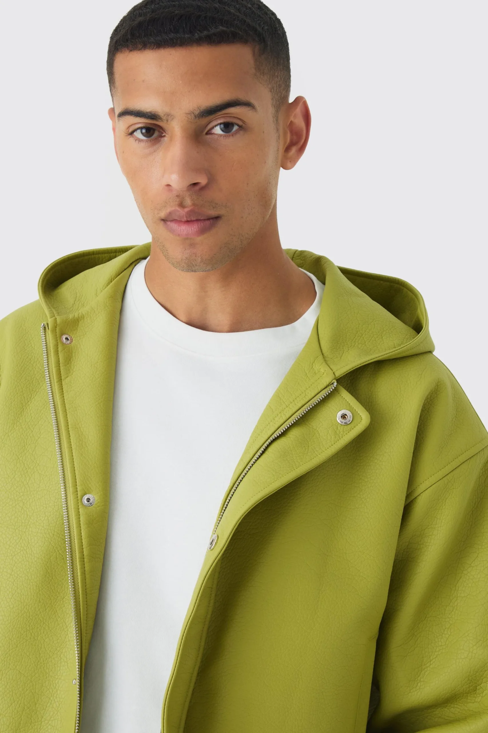boohooMAN Boxy Hooded Pu Bomber Jacket In | UK| Coats & Jackets