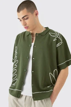 boohooMAN Boxy Jacquard Knit Abstract Detail Shirt In | UK| Shirts|Knitwear