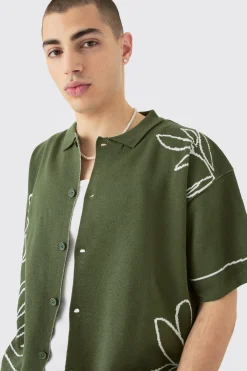 boohooMAN Boxy Jacquard Knit Abstract Detail Shirt In | UK| Shirts|Knitwear