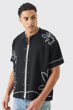 boohooMAN Boxy Jacquard Knit Abstract Detail Shirt In | UK| Shirts