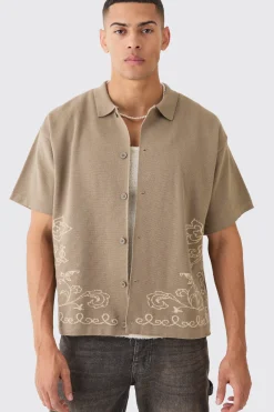 boohooMAN Boxy Jacquard Knit Abstract Detail Shirt In | UK| Shirts|Knitwear