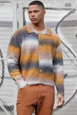 boohooMAN Boxy Knitted Brushed Stripe Shirt In | UK| Shirts|Knitwear