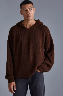 boohooMAN Boxy Knitted Ribbed Hoodie | UK| Knitwear
