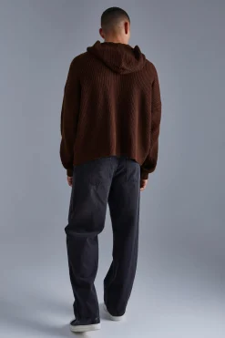 boohooMAN Boxy Knitted Ribbed Hoodie | UK| Knitwear