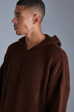 boohooMAN Boxy Knitted Ribbed Hoodie | UK| Knitwear