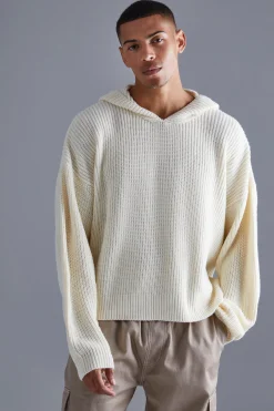 boohooMAN Boxy Knitted Ribbed Hoodie | UK| Knitwear