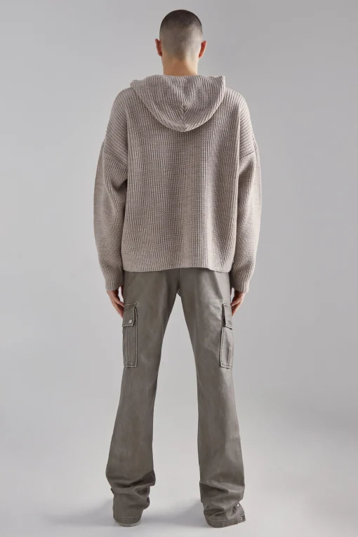boohooMAN Boxy Knitted Ribbed Hoodie | UK| Knitwear