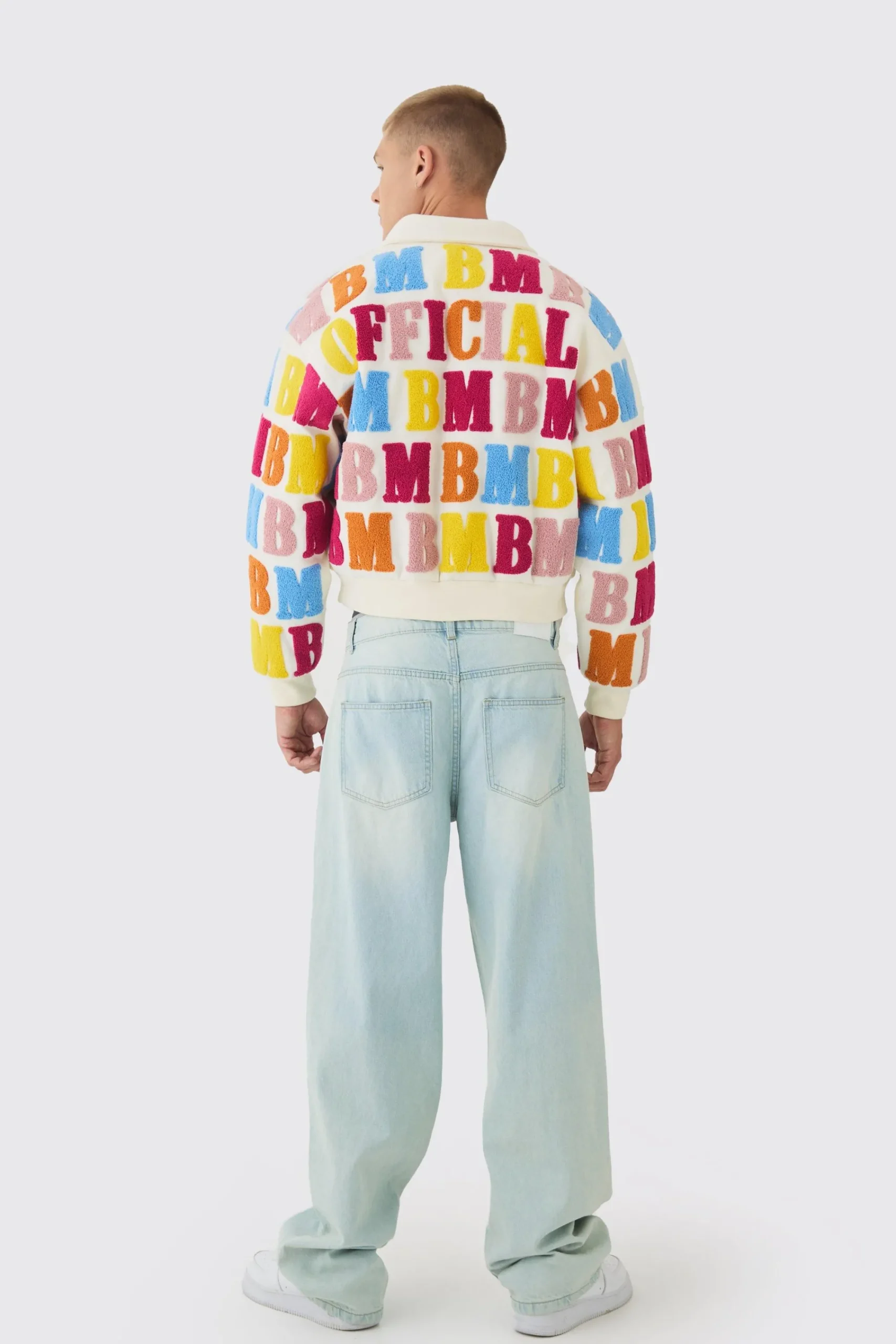 boohooMAN Boxy Letter Badge Collared Varsity Jacket In | UK| Coats & Jackets