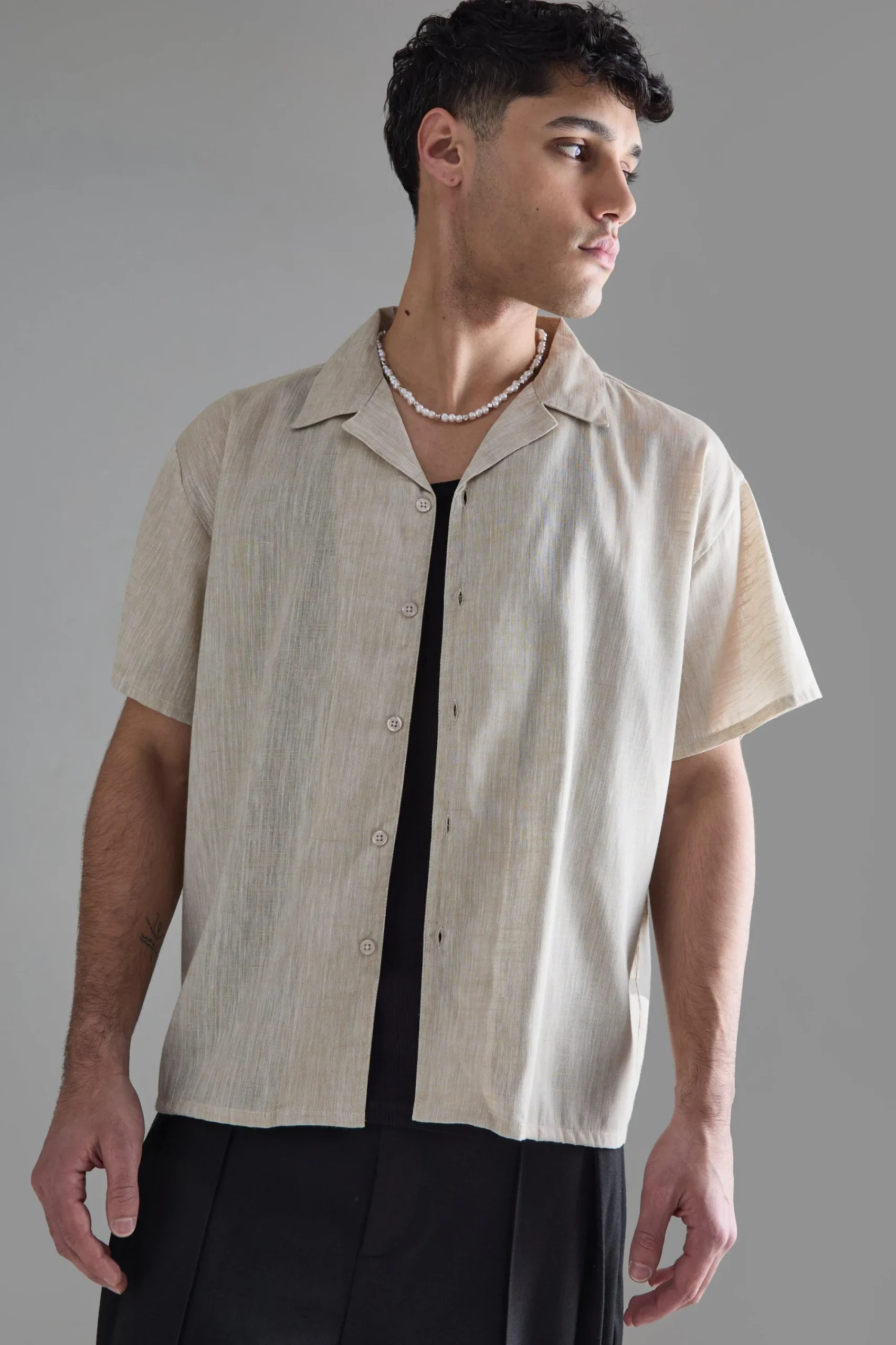 boohooMAN Boxy Linen Back Embroidered Shirt | UK| Shirts