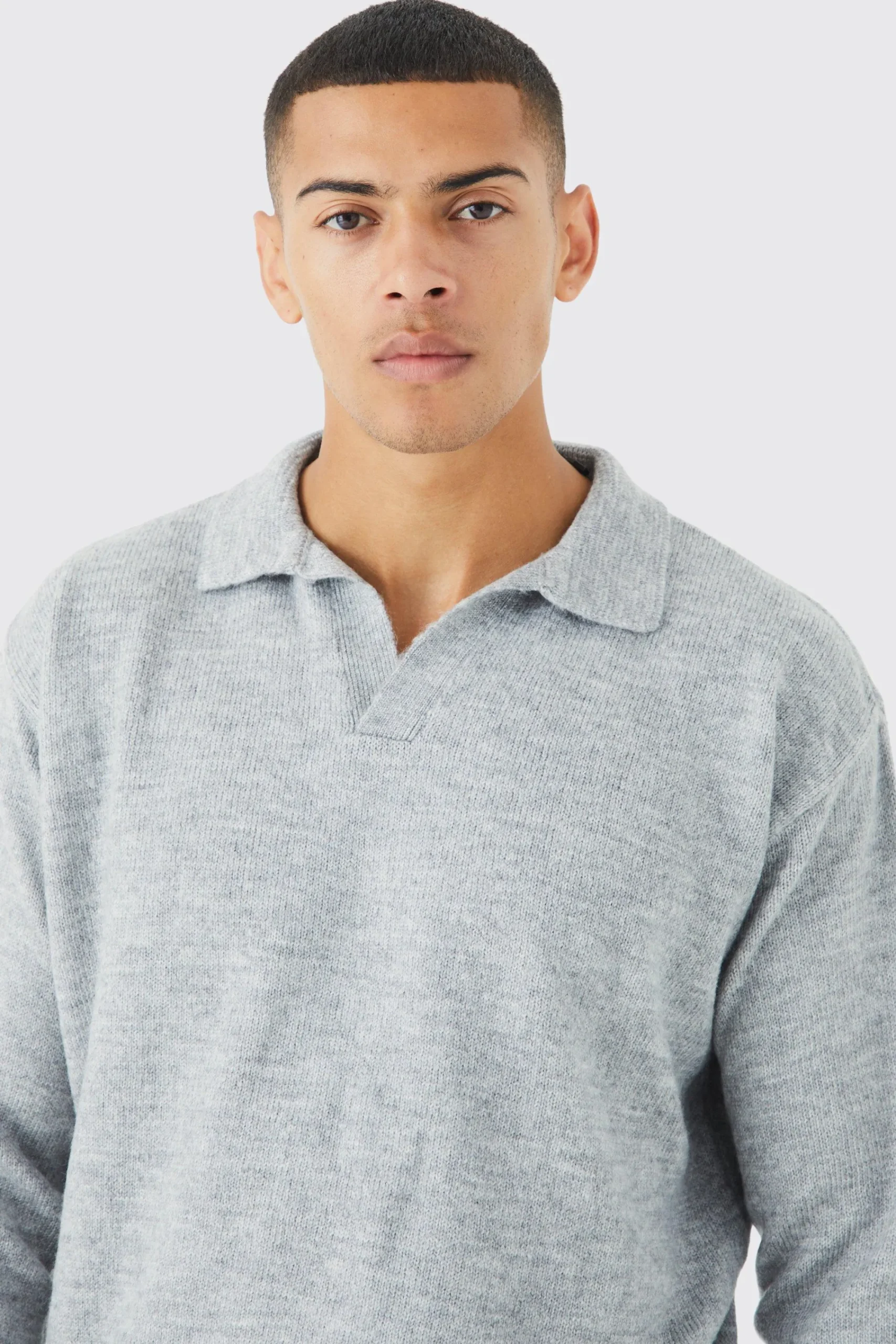 Boxy Long Sleeve Knitted Revere Polo | UK^boohooMAN Sale