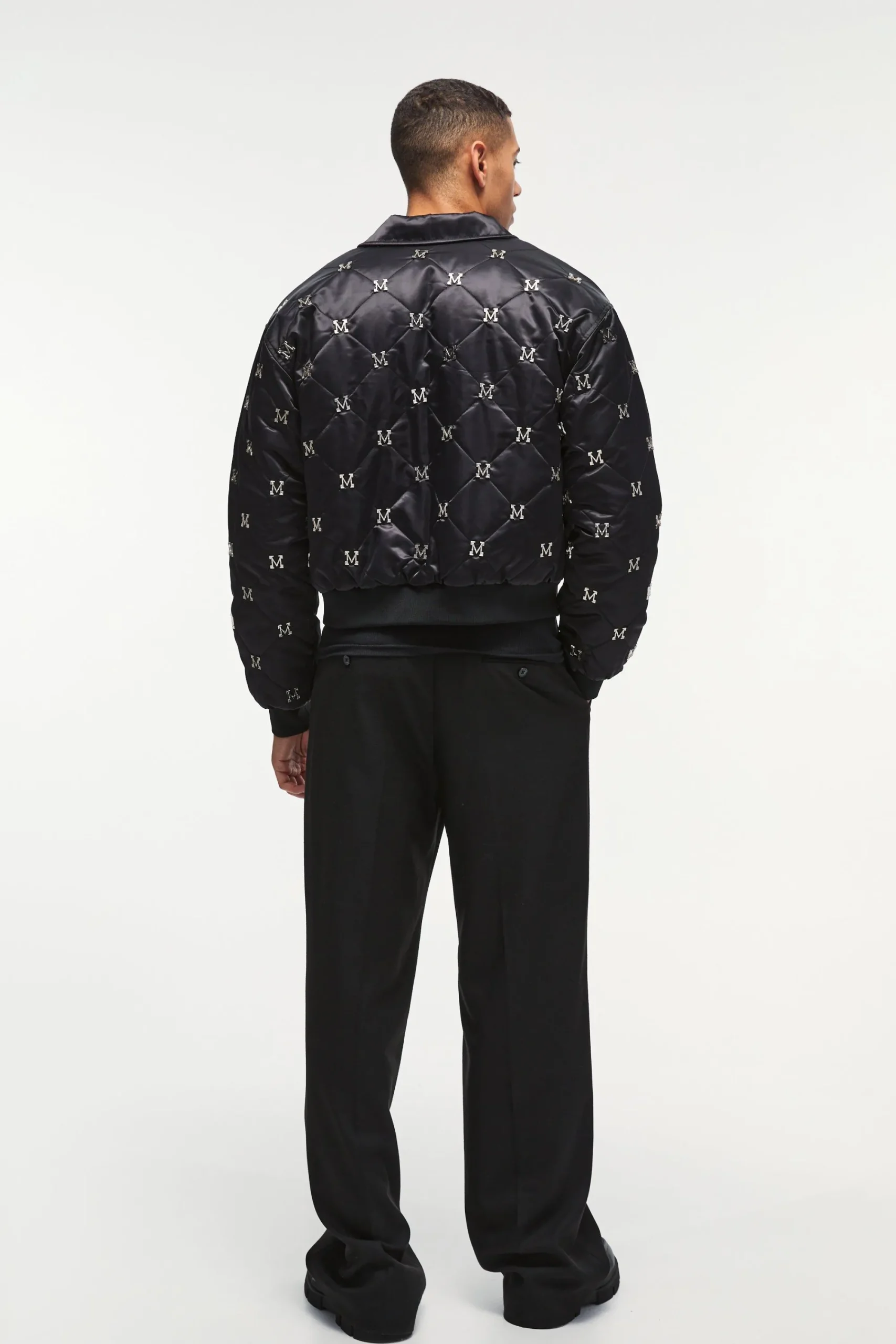 boohooMAN Boxy M Embellished Satin Bomber Jacket In | UK| Coats & Jackets