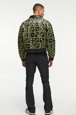 boohooMAN Boxy Man Dice Embroidered Pu Bomber Jacket In | UK| Coats & Jackets