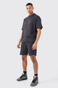 boohooMAN Boxy Man Distressed T-Shirt & Shorts Set | UK| Tracksuits